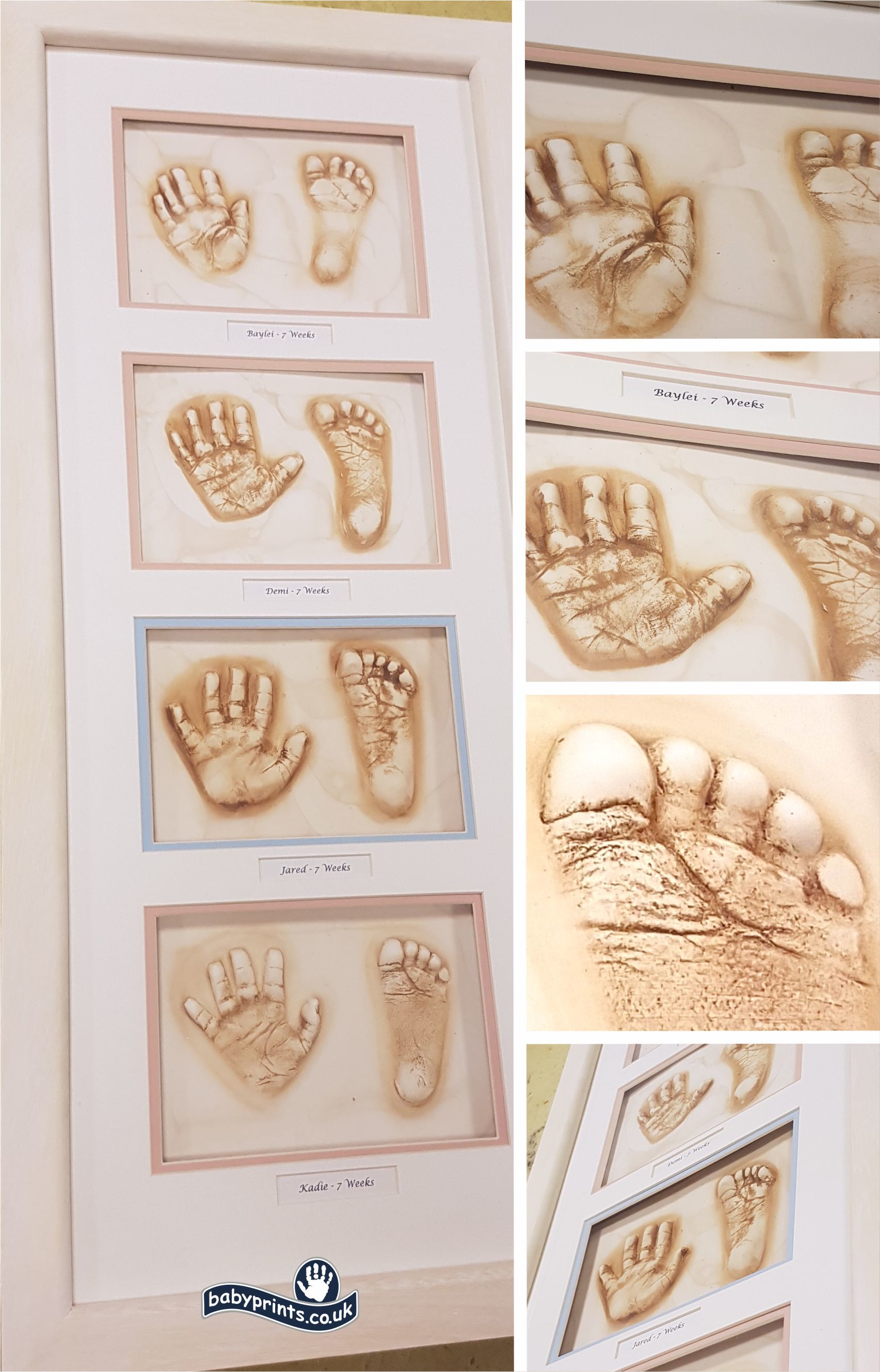Four sibling hand and foot imprints at same age