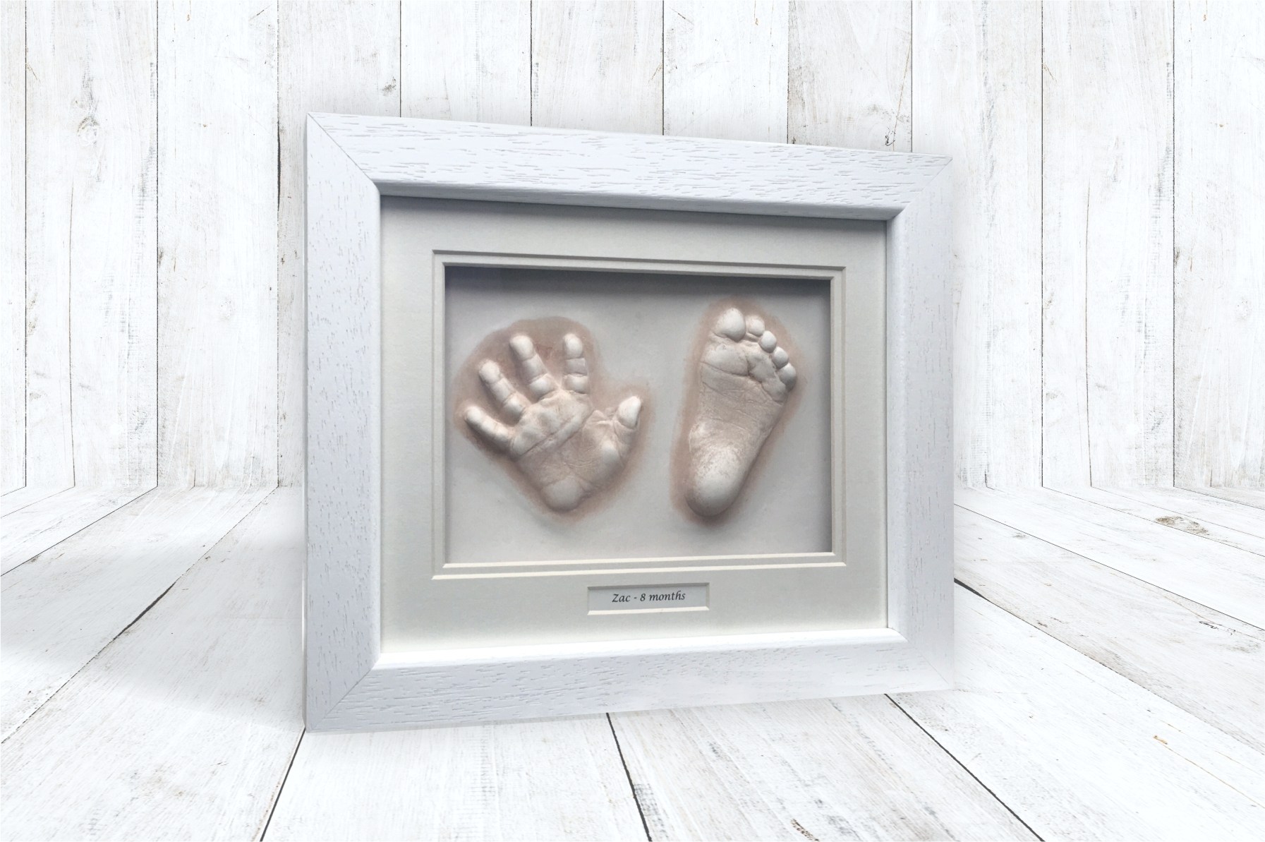 hand and foot Impression in white classic wood frame
